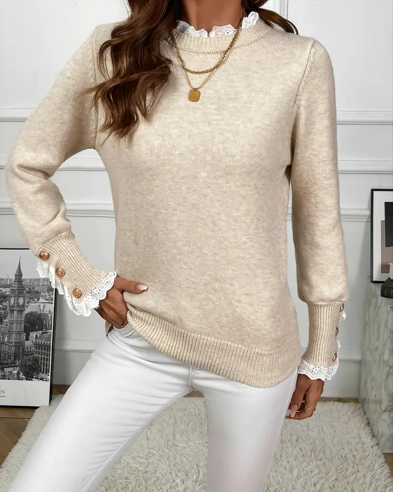 Elegant Lace-Trimmed Jumper
