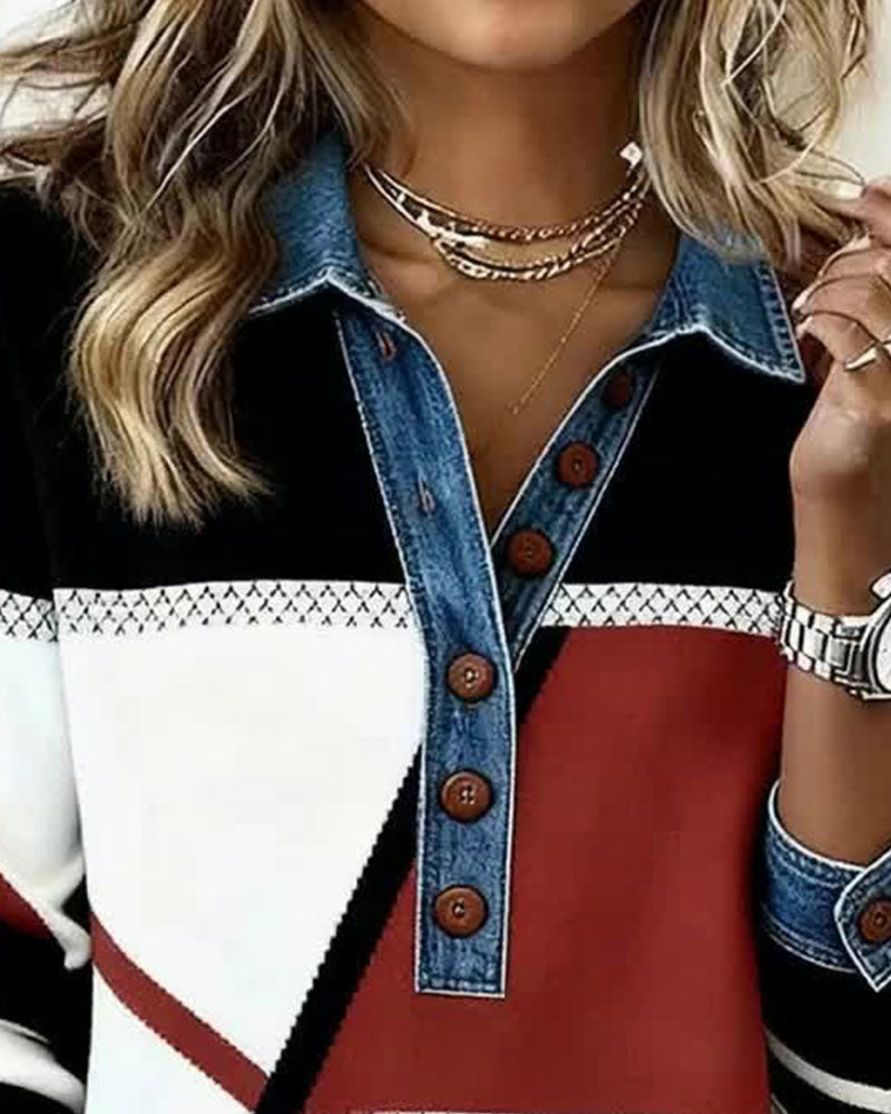 Long-Sleeved Color-Blocked Casual Fashion Sweatshirt