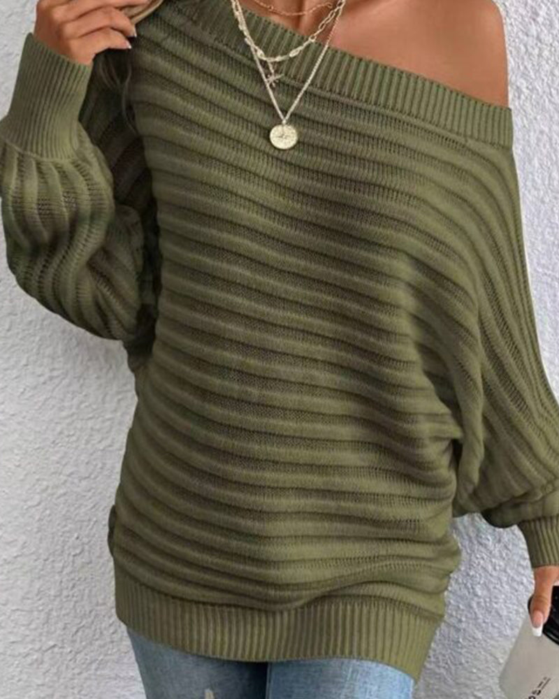 Solid color casual ribbed sweater