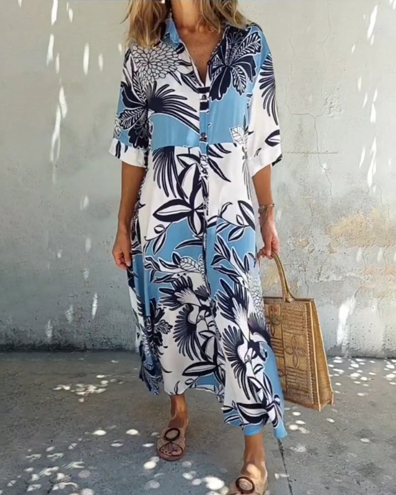 Floral print casual shirt dress