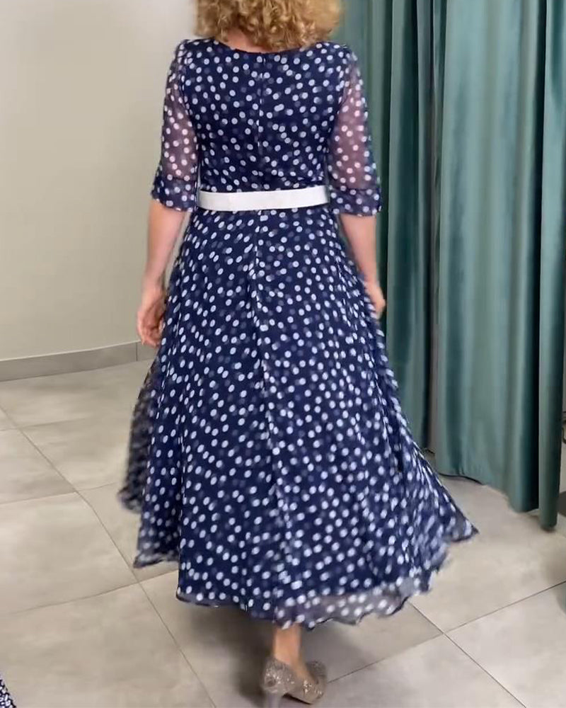 Half-Sleeved Polka Dot Chiffon Dress