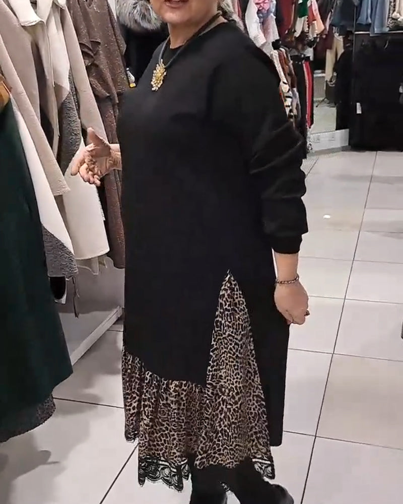 Loose Plus Size Leopard Print Panels Dress