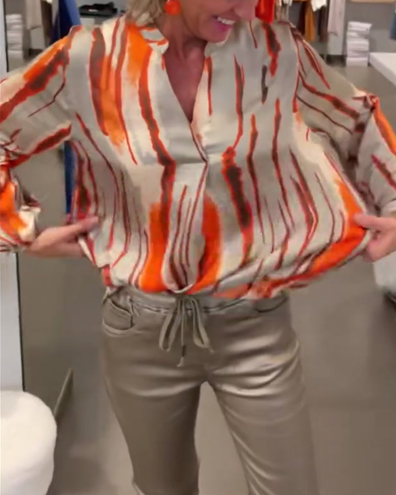 Long sleeve striped print blouse