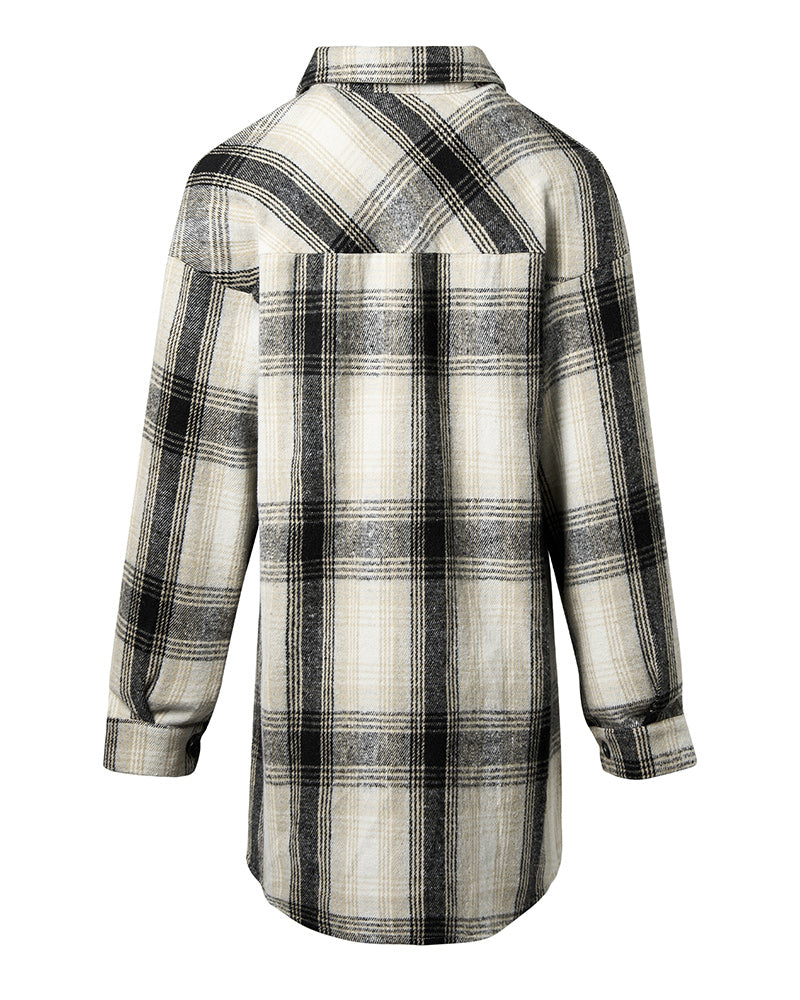 Casual plaid print pocket shirt