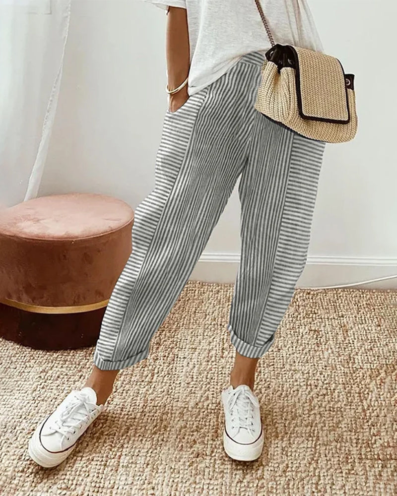 Casual striped print pocket pants