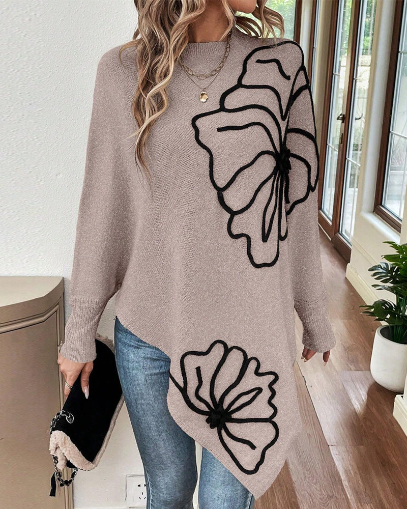Batwing Sleeve Floral Loose Sweater
