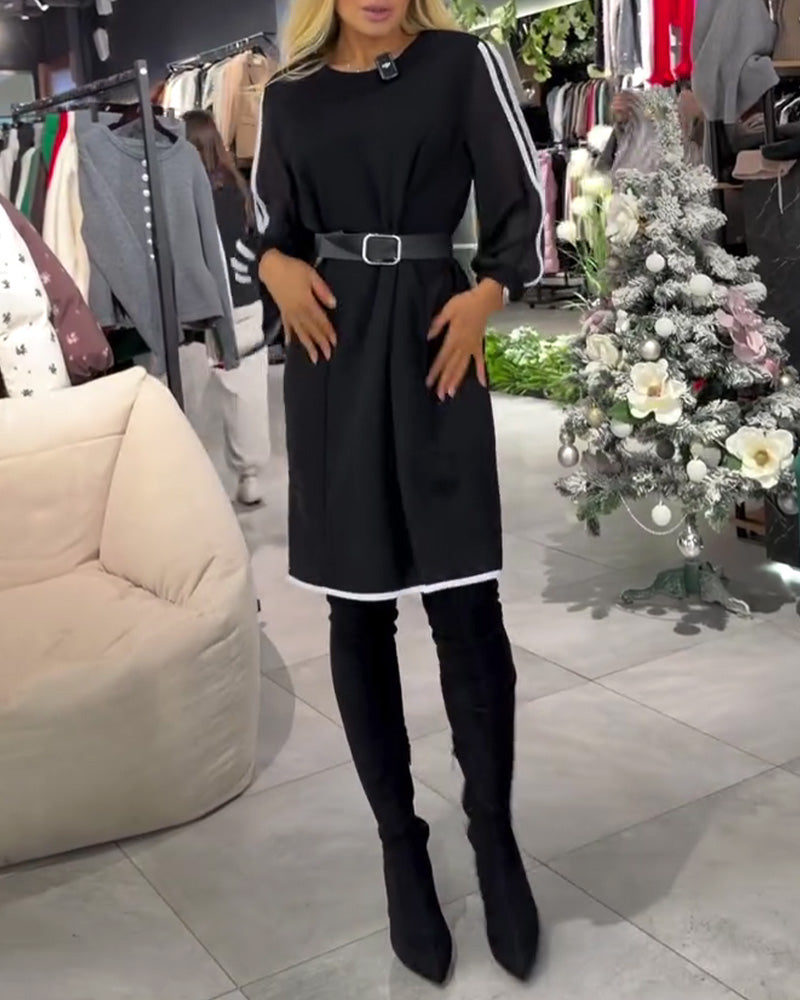 Contrast Color Slimming Straight Dress