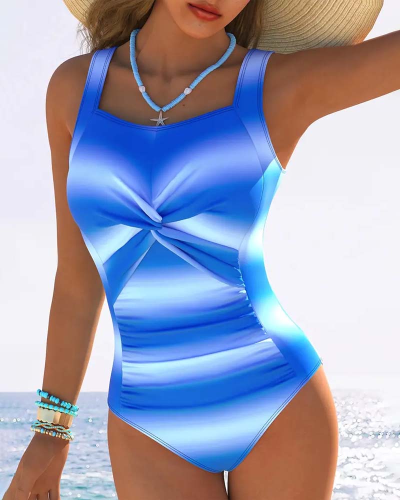 Fashionable Gradient Twist One-Piece Swimsuit