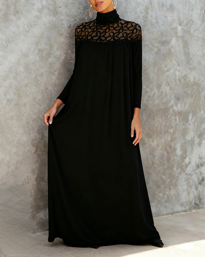 High-Neck Mesh Patchwork Elegant Dress