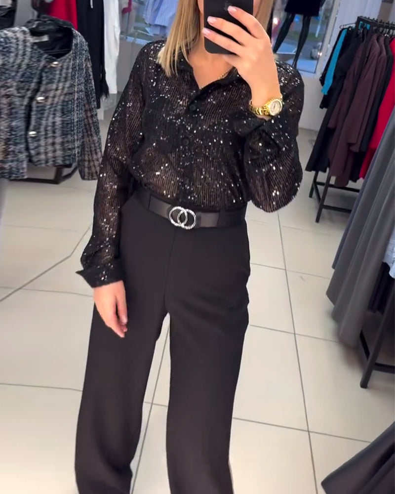 Button-Down Lapel Sequined Shirt
