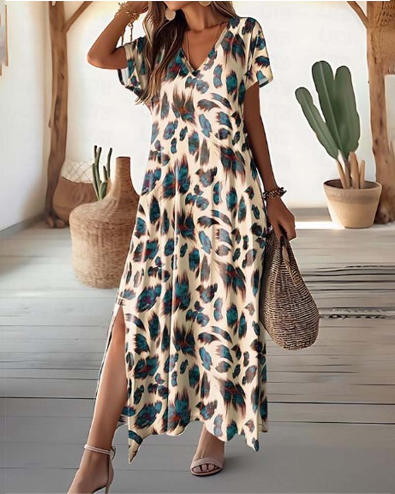 Split V-neck long skirt