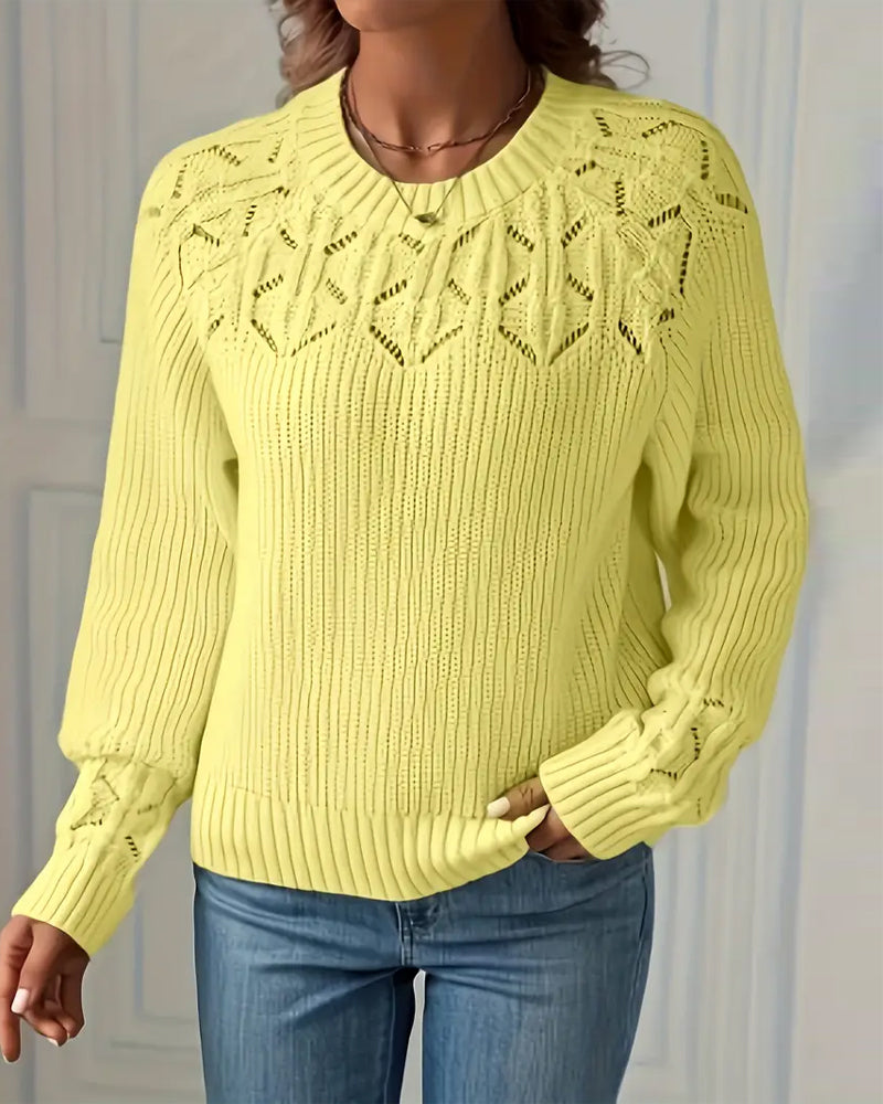 Crew Neck Long Sleeve Hollow Sweater