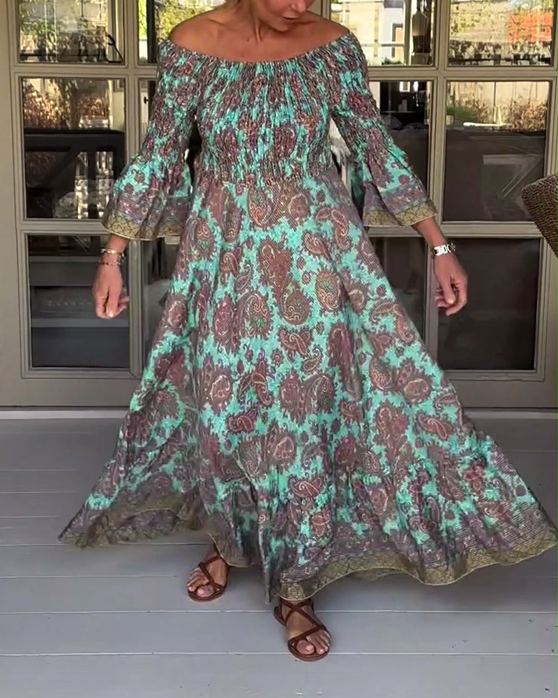 One shoulder casual retro print dress