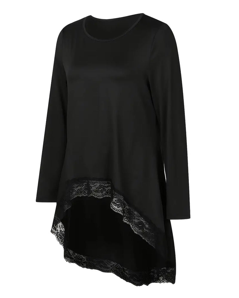 Irregular Long-Sleeved Mesh Patchwork Top