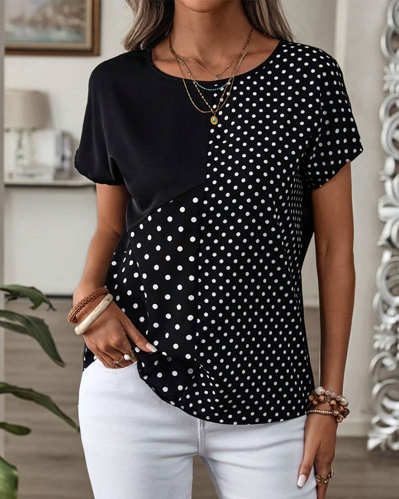 Round Neck Polka Dot Print T-Shirt