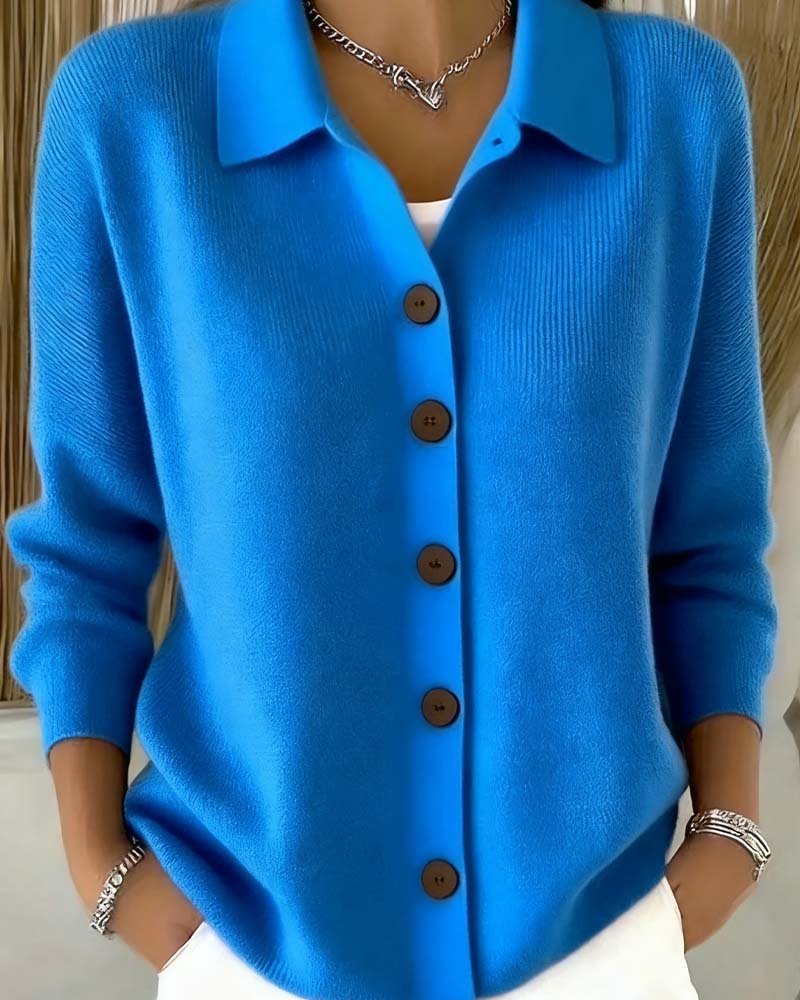 Solid Color Lapel Fashionable Cardigan