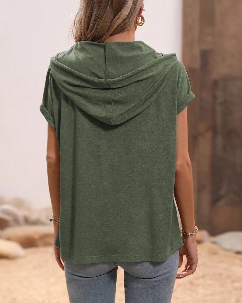 Hooded Drawstring Short-sleeved Casual T-shirt