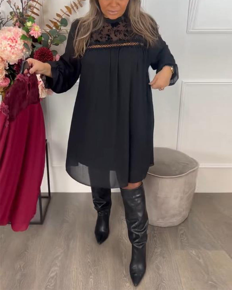 Lace Cutout Puff-Sleeve Elegant Dress