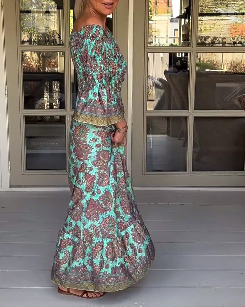 One shoulder casual retro print dress