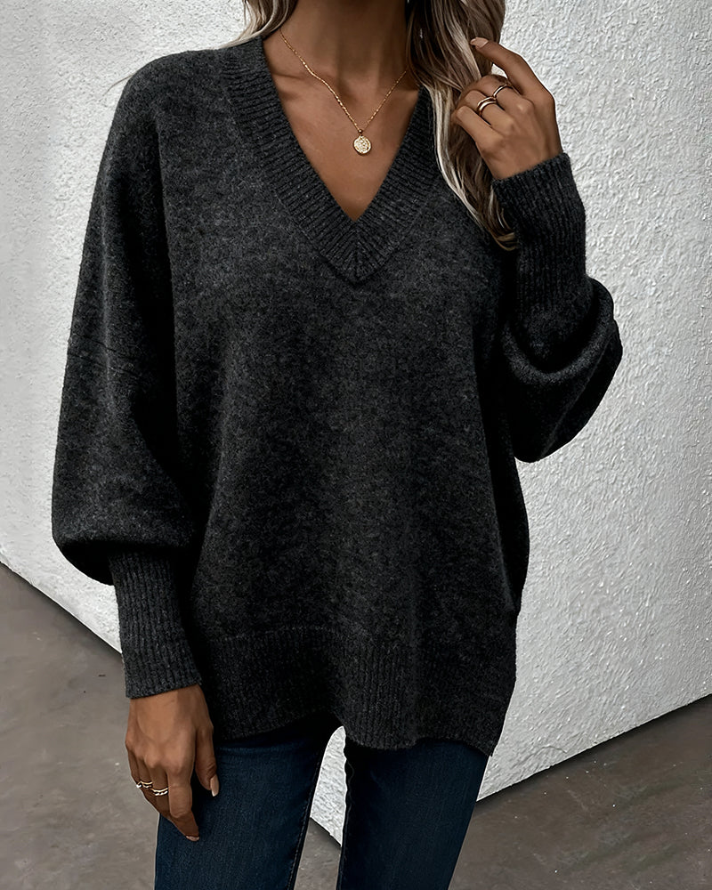 Lantern Sleeve V Neck Jumper