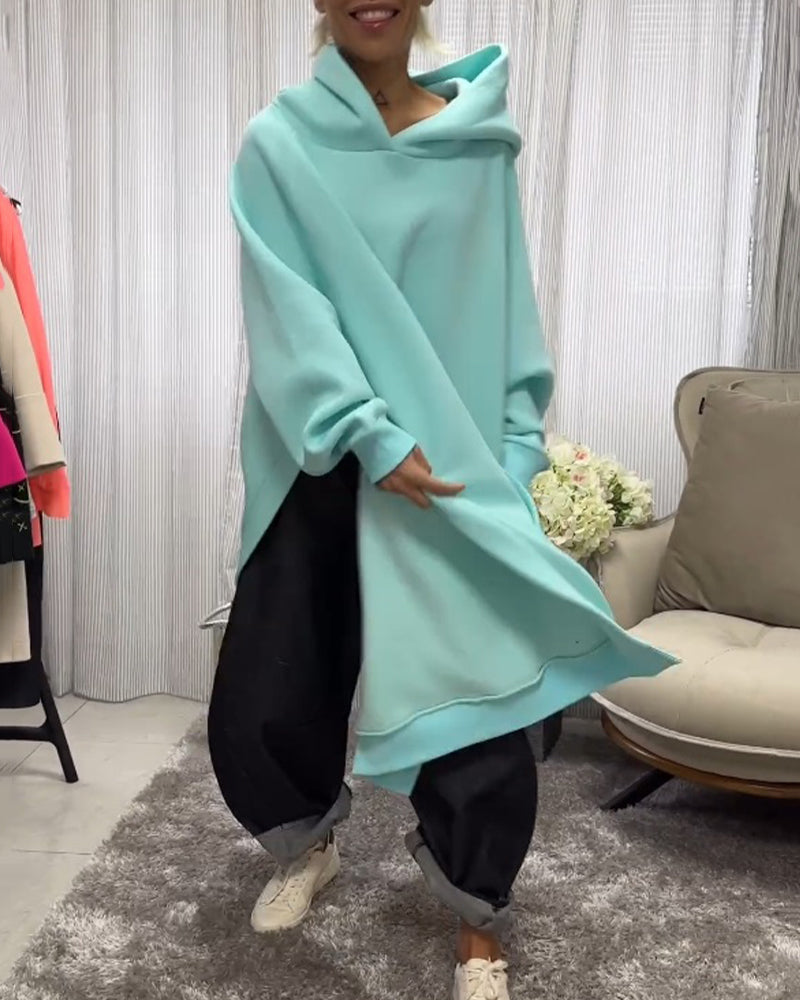 Loose Hoodies with Slit and Long-Sleeved