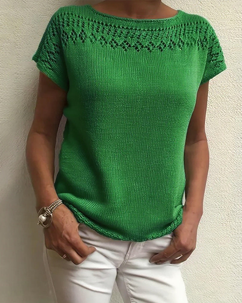 Casual Short-Sleeved Solid Color Sweater