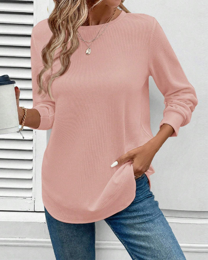Round Neck Long Sleeve Solid Color Top