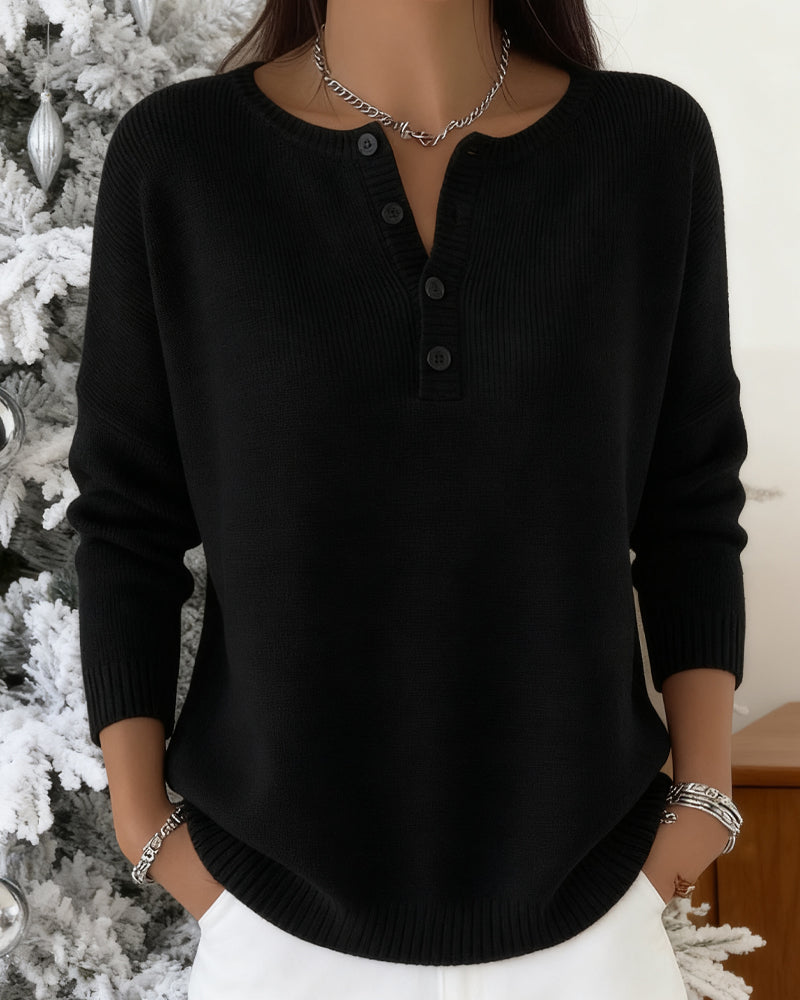 Long-Sleeved Button-Down Solid Color Jumper