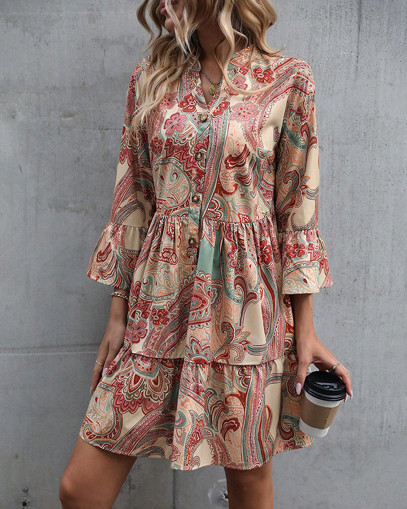 Paisley Print V-neck Dress