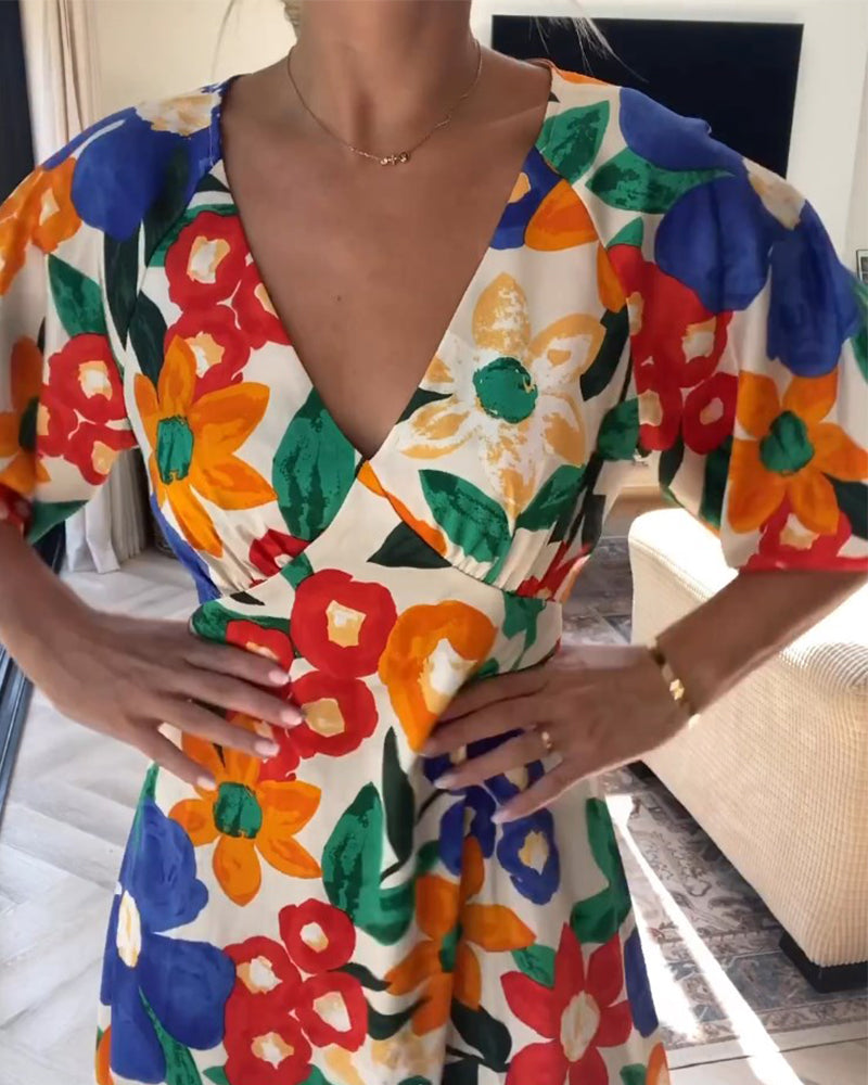 Floral print v-neck dress