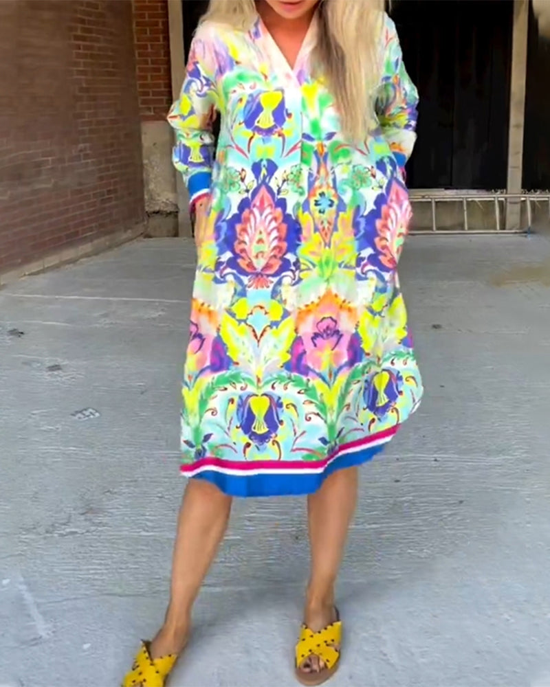 Printed Loose V-Neck Dress