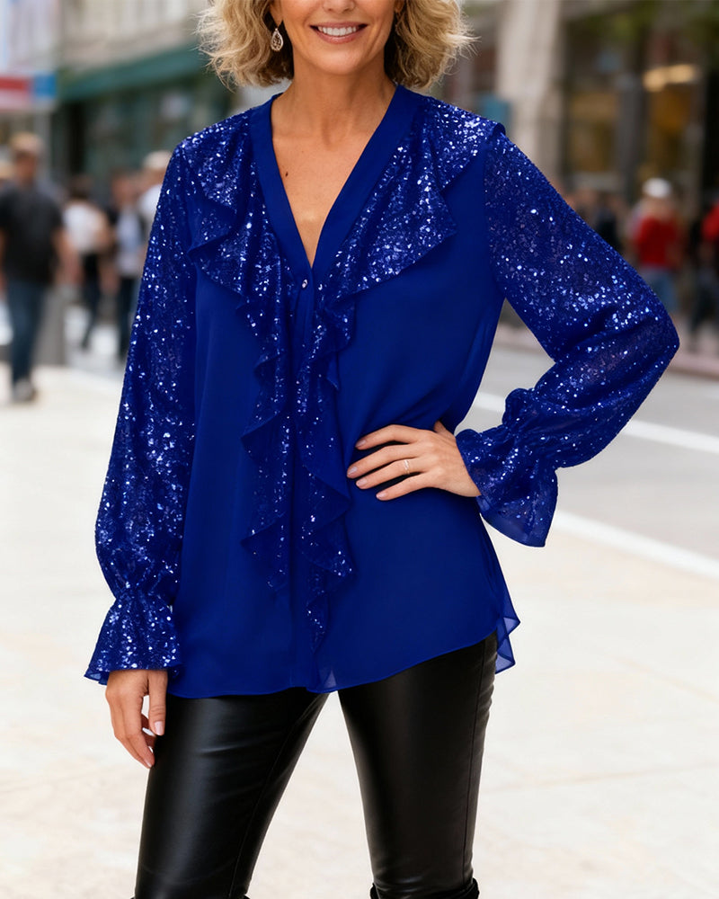 Solid Color Ruffled Loose Blouses