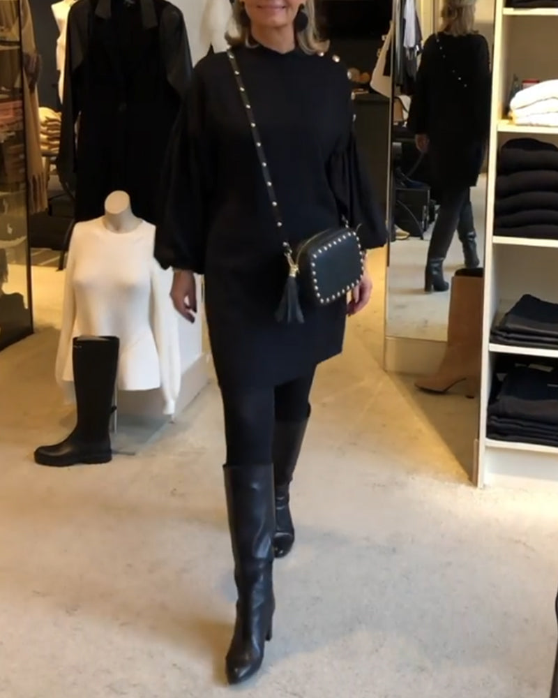 Classic black dress with lantern sleeves