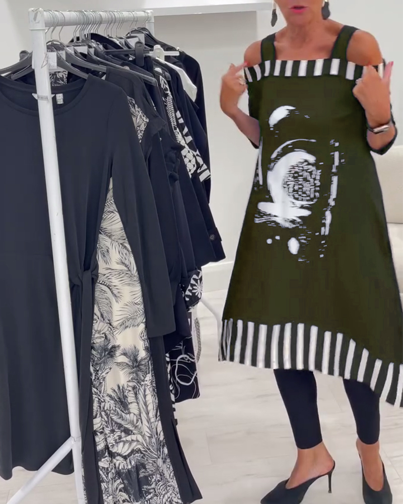 Off-Shoulder Irregular Loose Print Dress