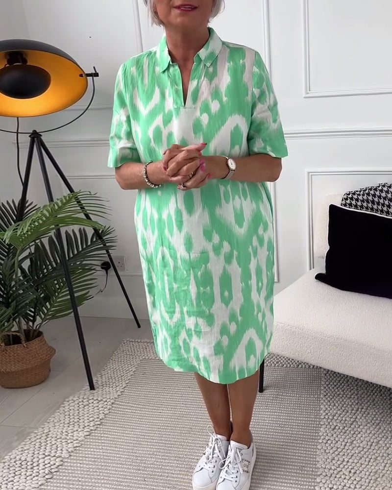 Lapel short sleeve printed dress