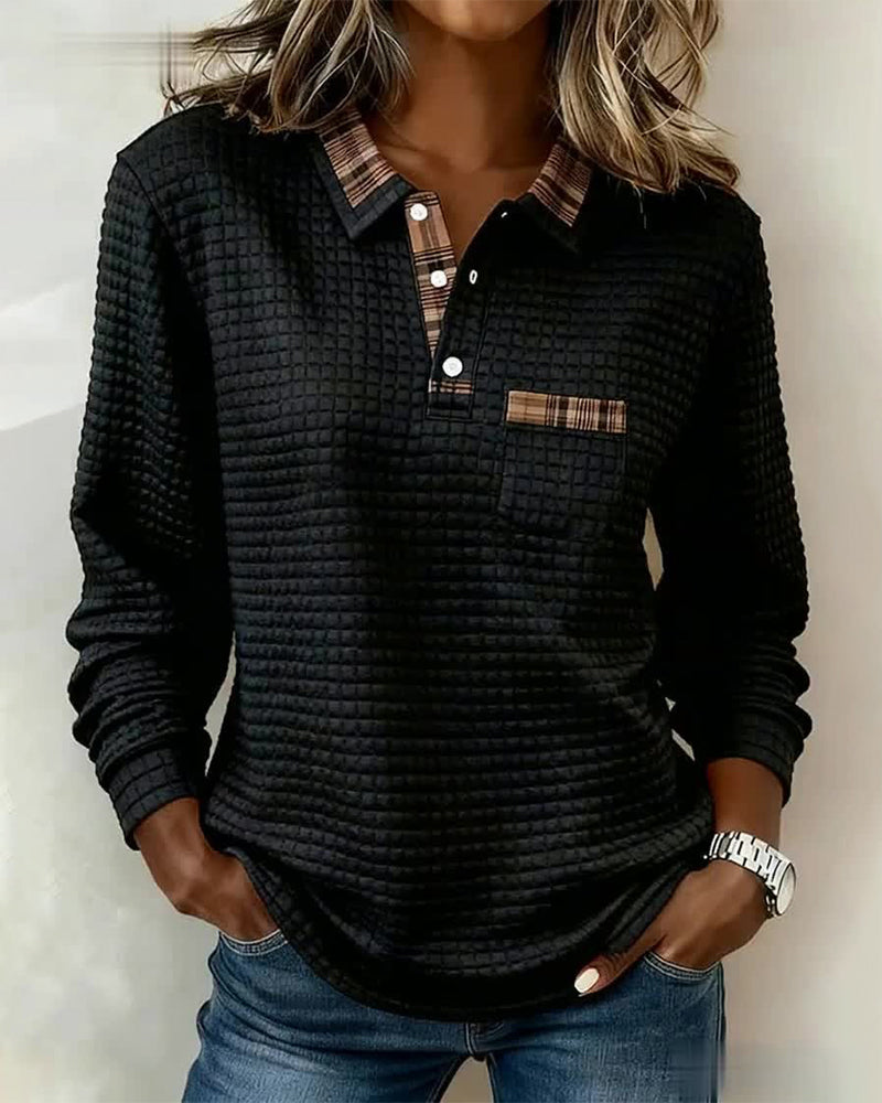 Button-Down V-Neck Color-Blocked Sweatshirt