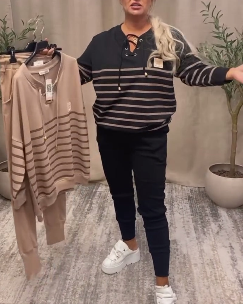 Casual Striped Ankle Sports Two-Piece Sets