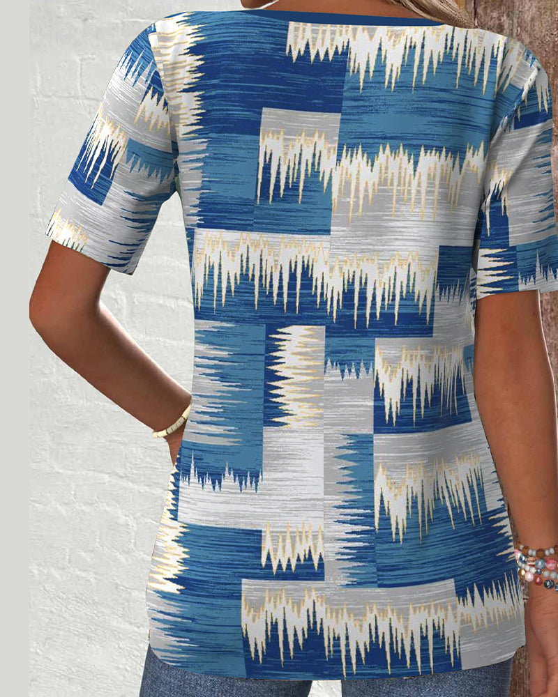 Casual Short-Sleeved Digital Printed Blouse