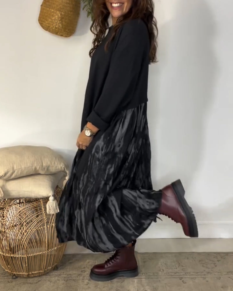 Round Neck Irregular Patchwork Print Dress