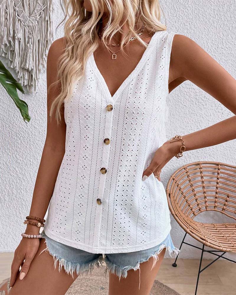 Sleeveless Hollow Button Tank Top