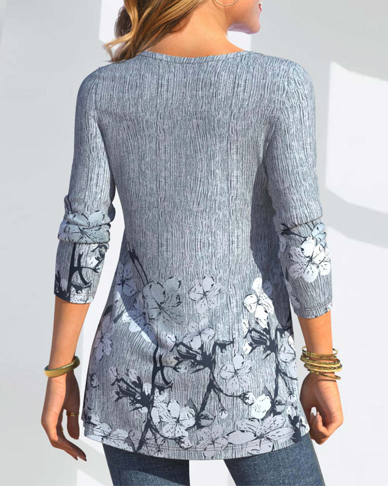 Floral Printed Casual Blouse with Buttons