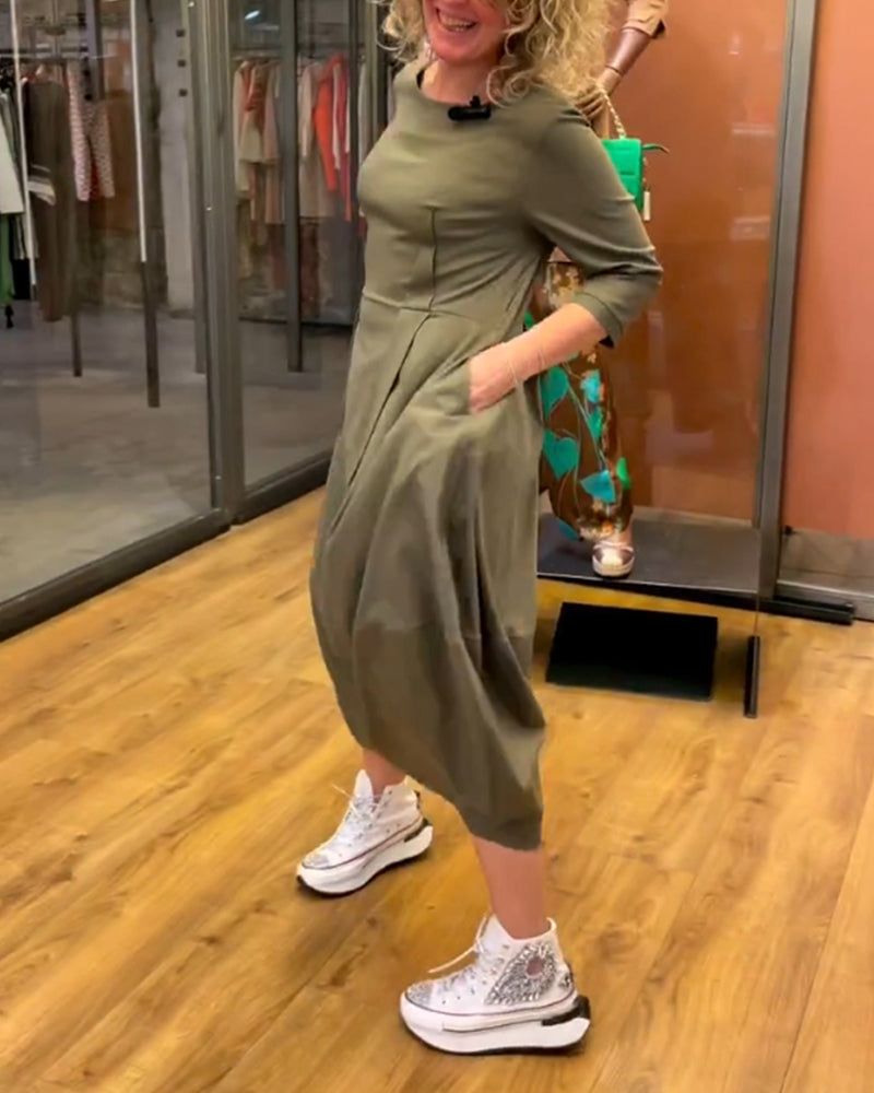 Round Neck 2/3 Sleeve Dress