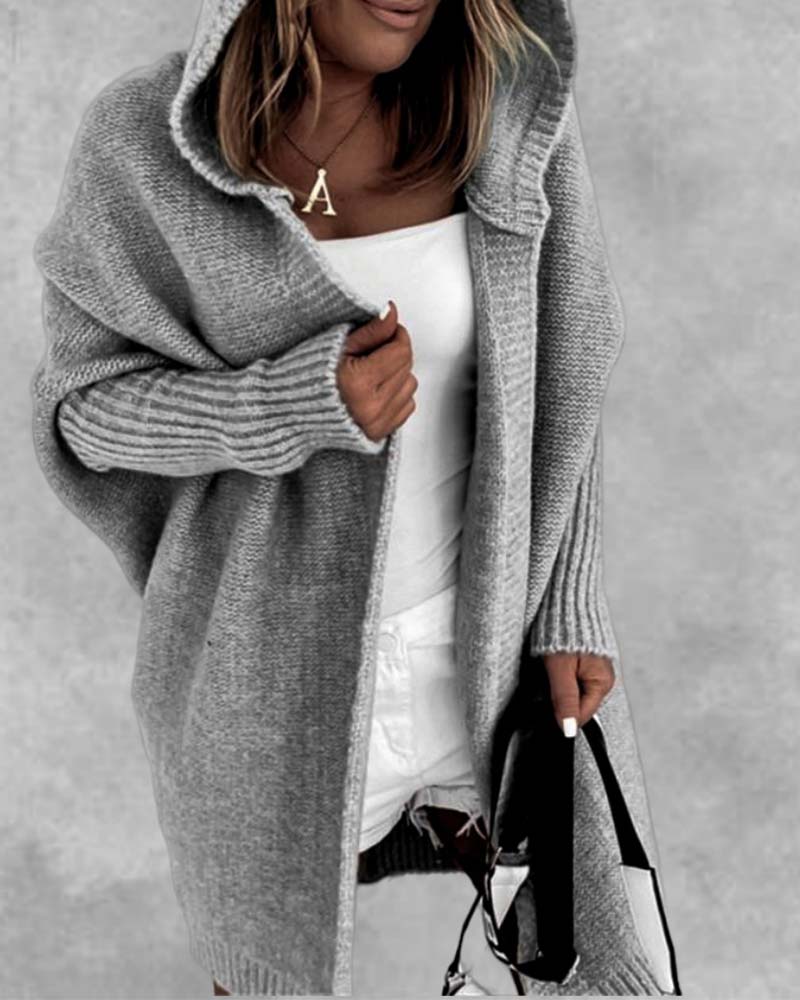 Simple solid color bat hooded cardigan