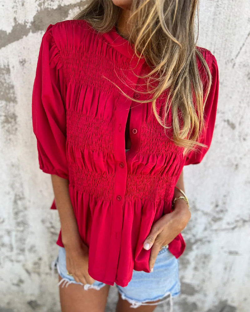 Casual Fashion Short Sleeve Solid Color Blouse