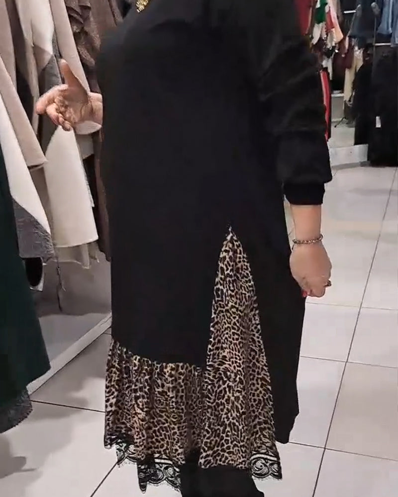 Loose Plus Size Leopard Print Panels Dress