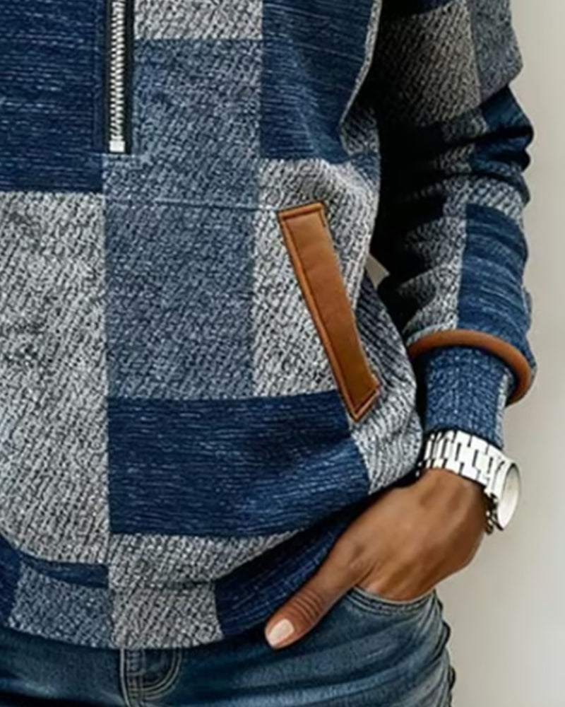 Half-Zip Color-Blocked Stylish Hooded Sweatshirt