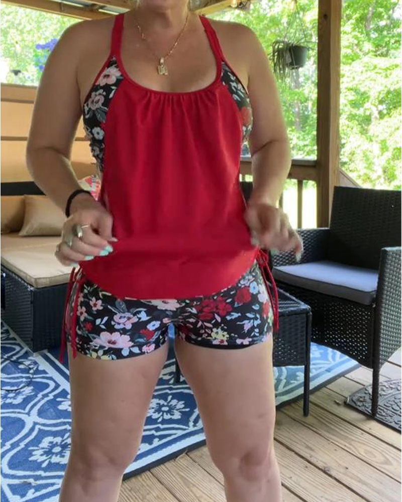 Printed Suspender Boxer Swimsuit