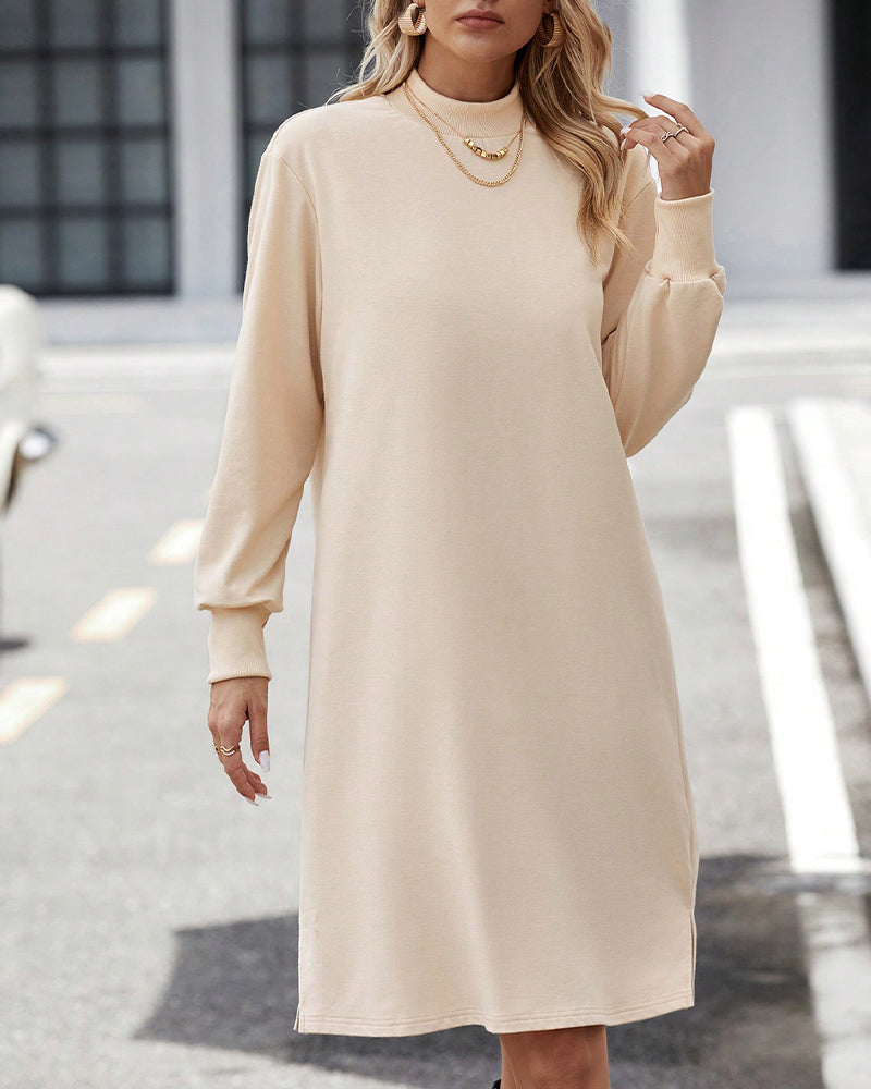 Solid colour high Neck dress