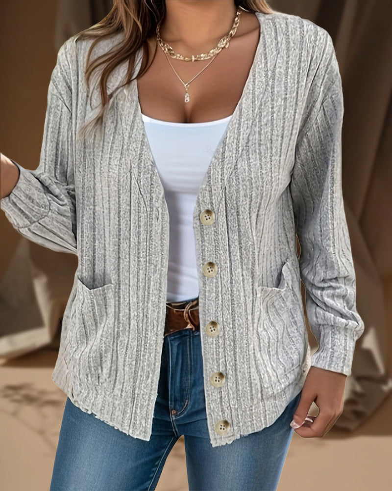 Solid color V-neck long-sleeved coat