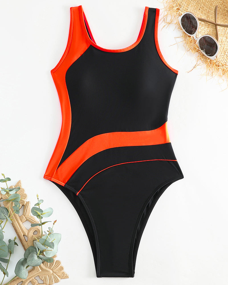 Fashionable one-piece swimsuit in contrasting colors